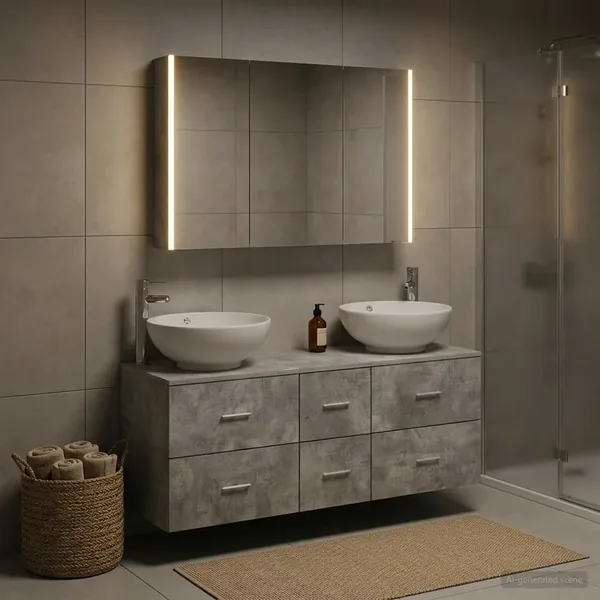 Ensemble de mobilier de salle de bain 4 pcs Gris béton