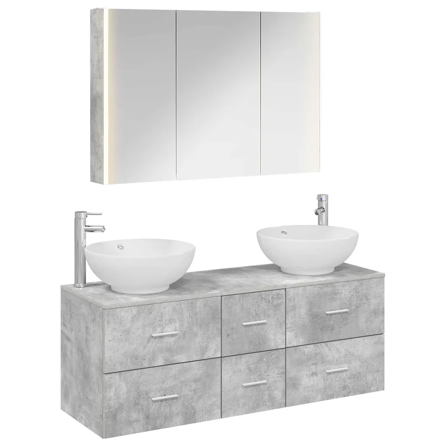 Ensemble de mobilier de salle de bain 4 pcs Gris béton - 2