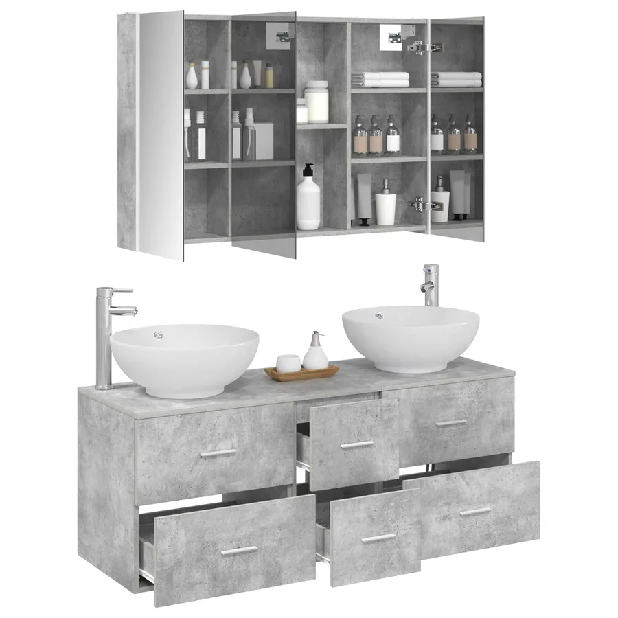 Ensemble de mobilier de salle de bain 4 pcs Gris béton - 3