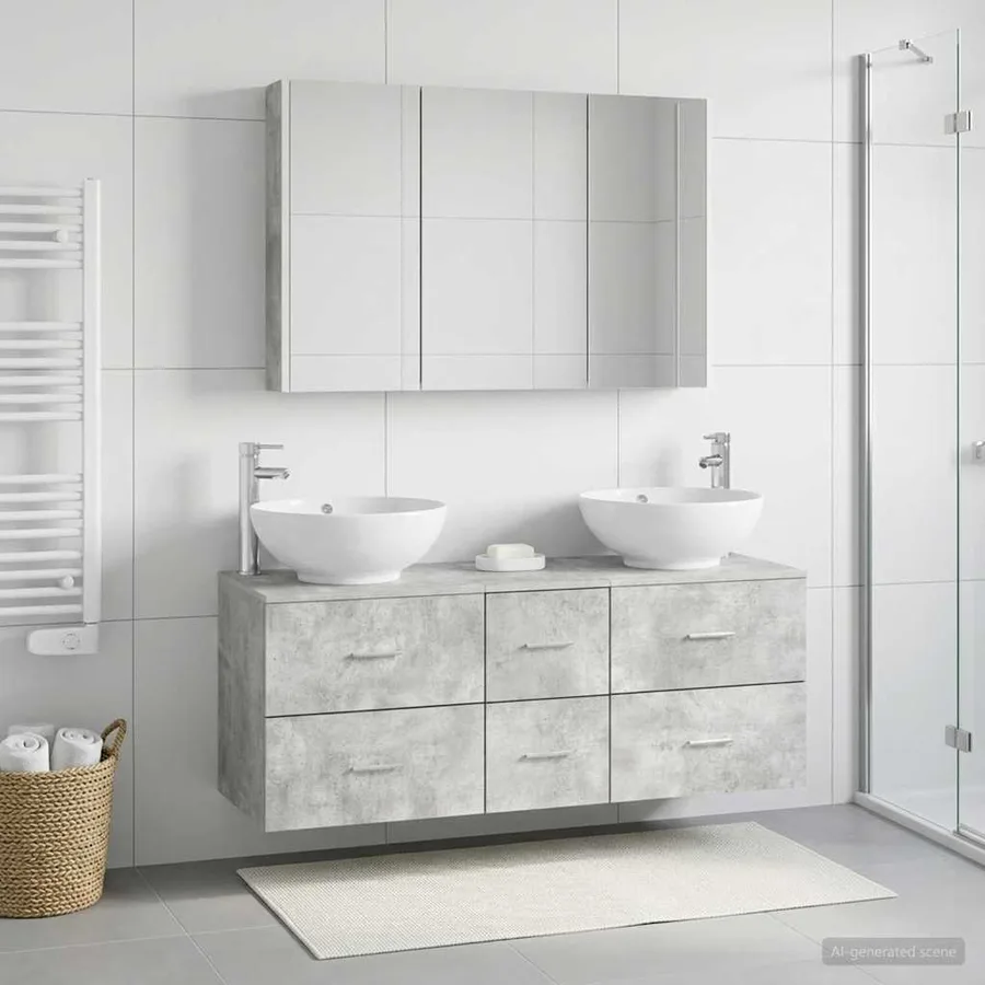 Ensemble de mobilier de salle de bain 4 pcs Gris béton - 4