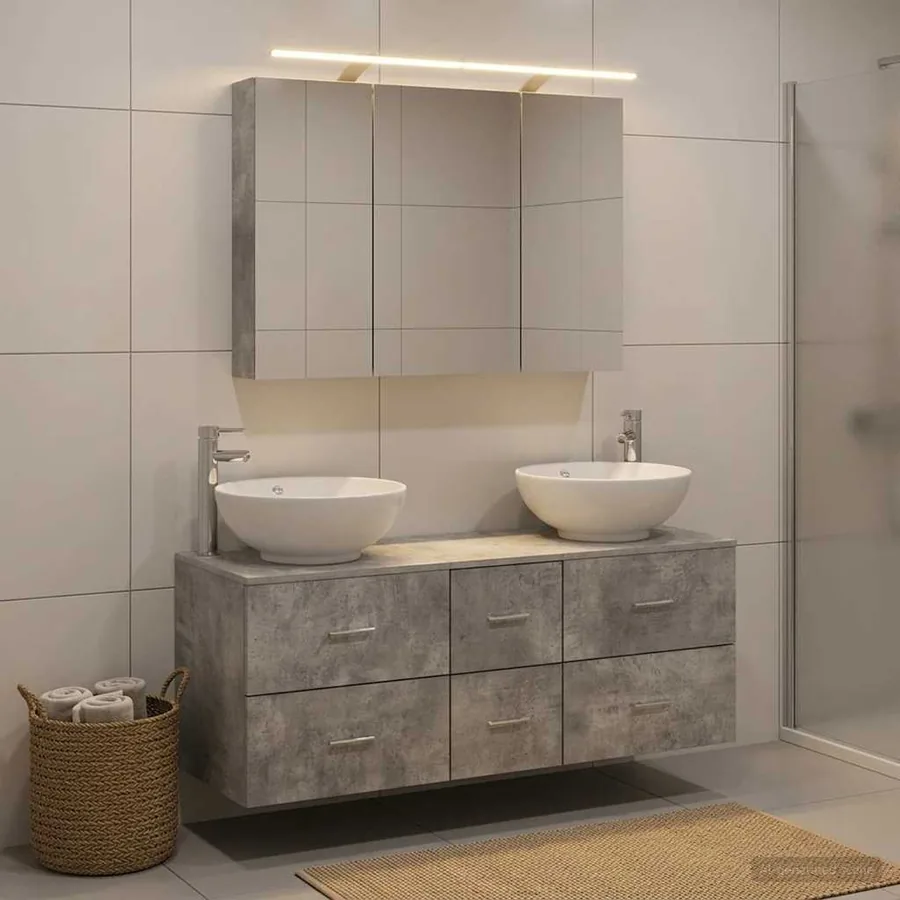 Ensemble de mobilier de salle de bain 4 pcs Gris béton