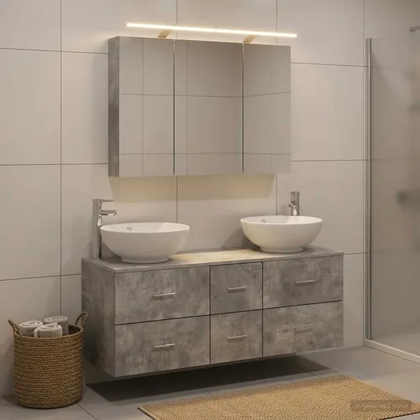 Ensemble de mobilier de salle de bain 4 pcs Gris béton