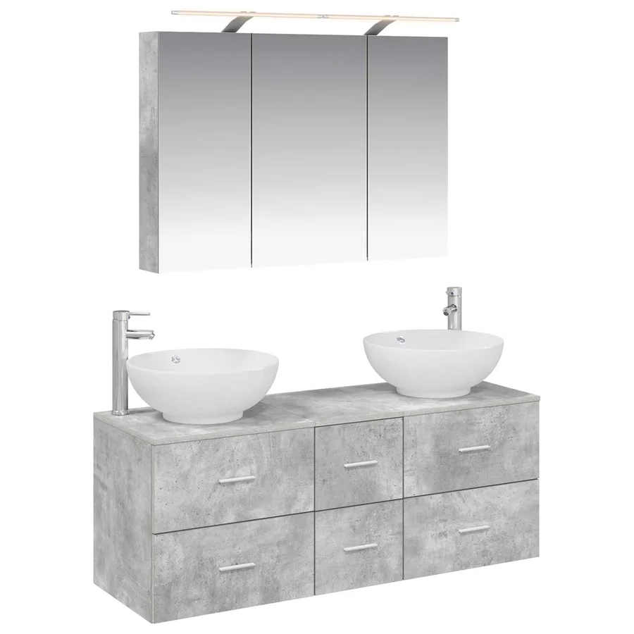 Ensemble de mobilier de salle de bain 4 pcs Gris béton - 2