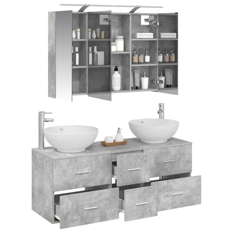 Ensemble de mobilier de salle de bain 4 pcs Gris béton - 3
