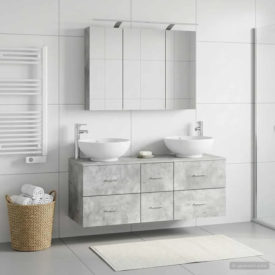 Ensemble de mobilier de salle de bain 4 pcs Gris béton - 4