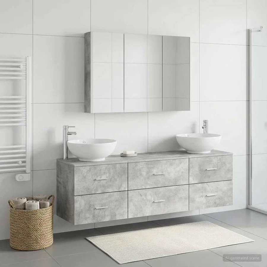 Ensemble de mobilier de salle de bain 4 pcs Gris béton