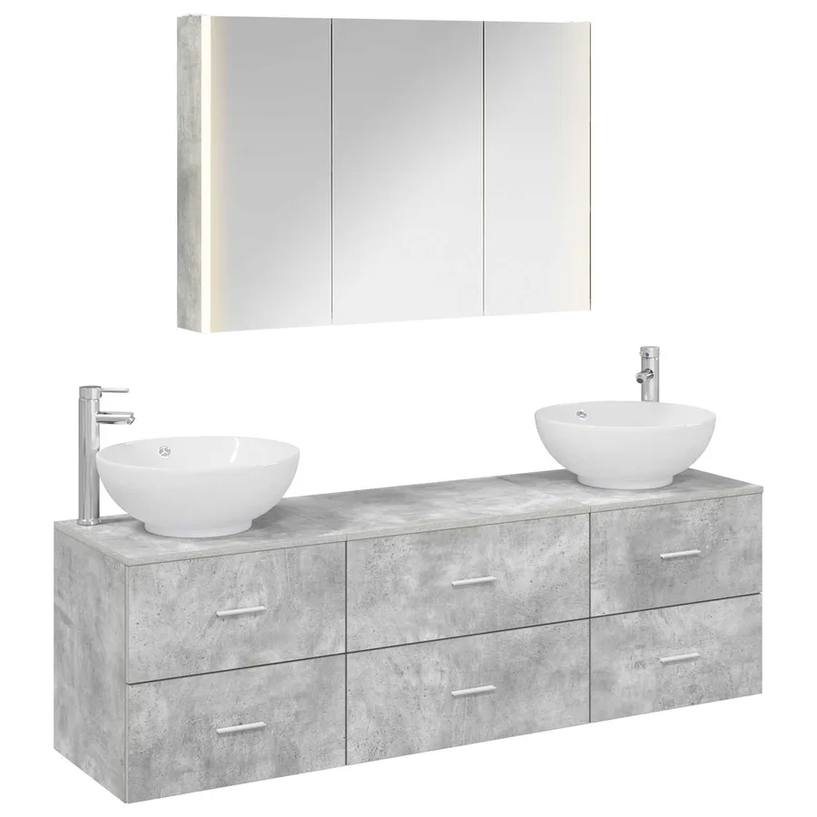 Ensemble de mobilier de salle de bain 4 pcs Gris béton - 2