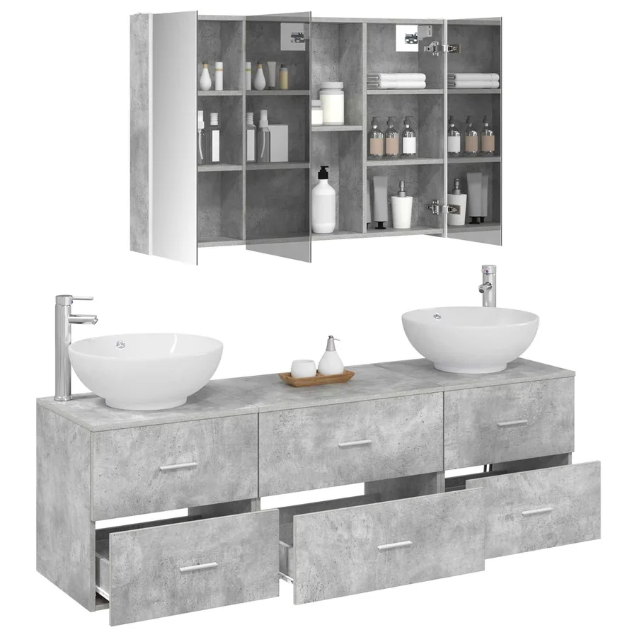 Ensemble de mobilier de salle de bain 4 pcs Gris béton - 3