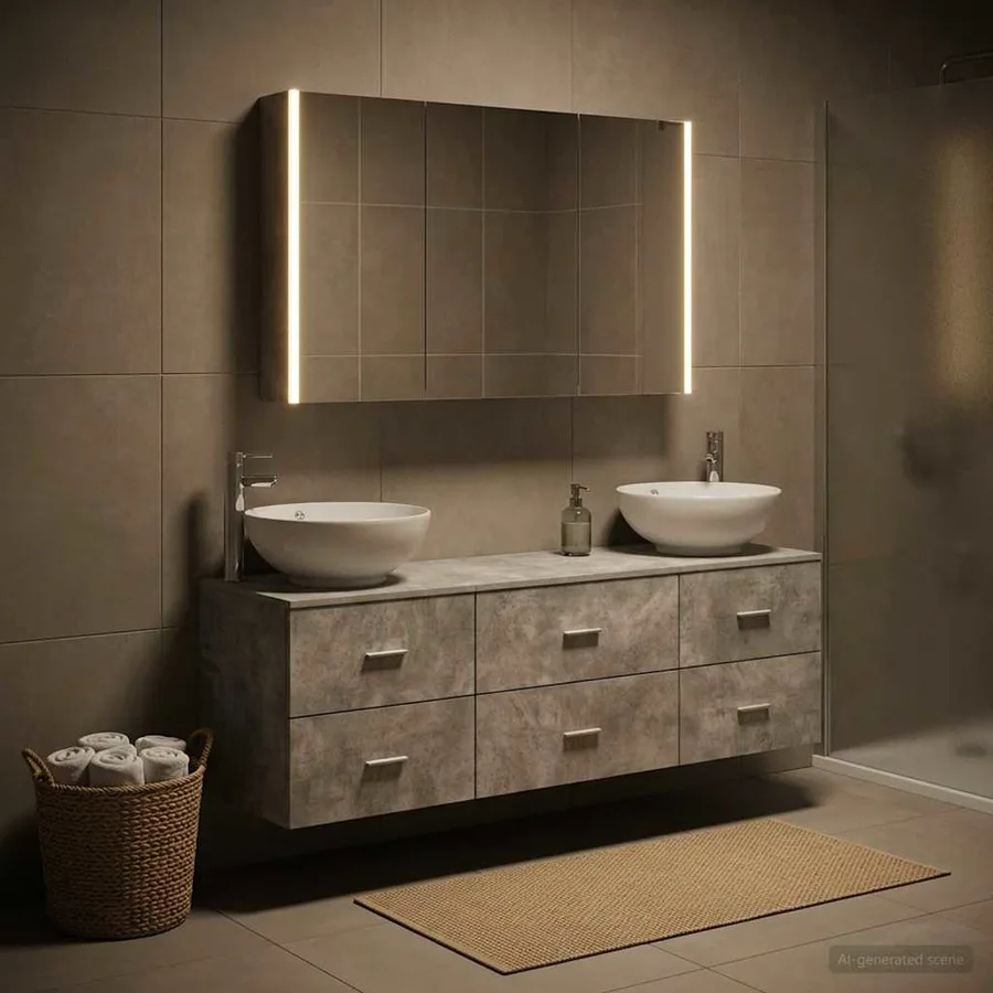 Ensemble de mobilier de salle de bain 4 pcs Gris béton - 4