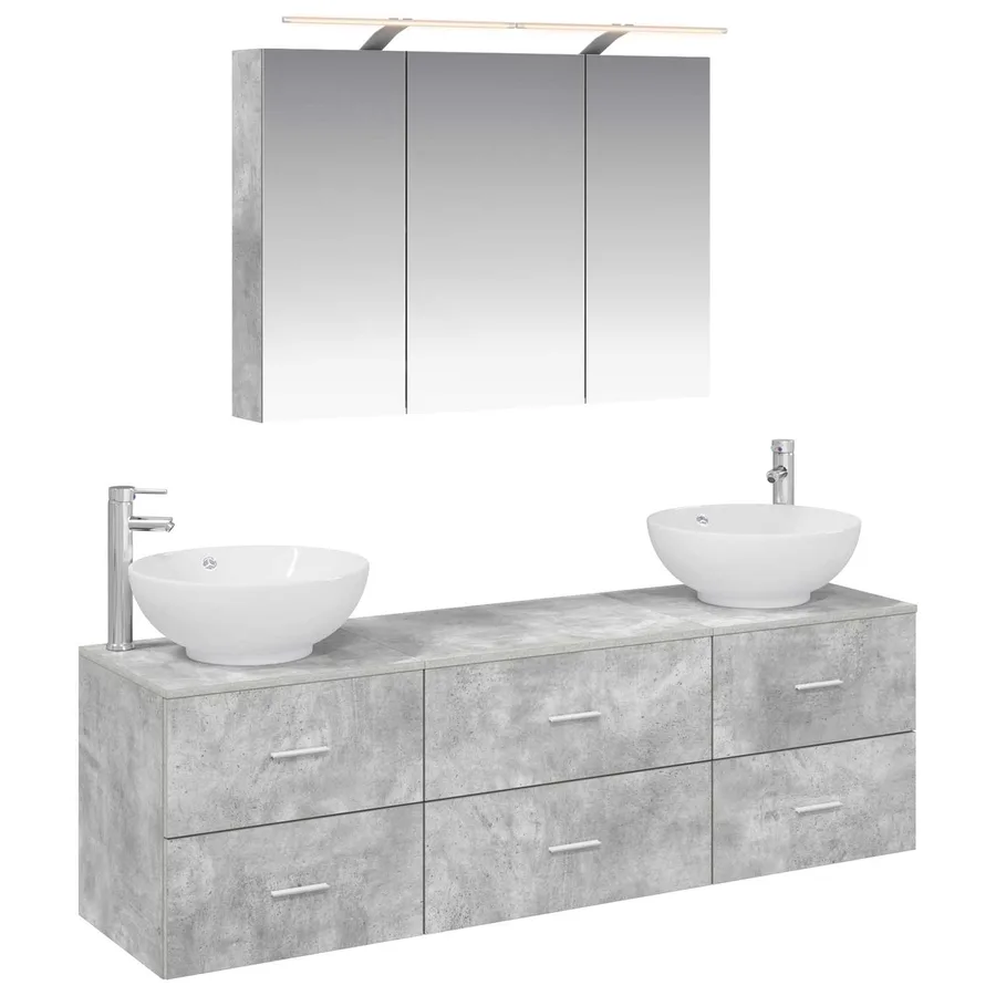 Ensemble de mobilier de salle de bain 4 pcs Gris béton - 2