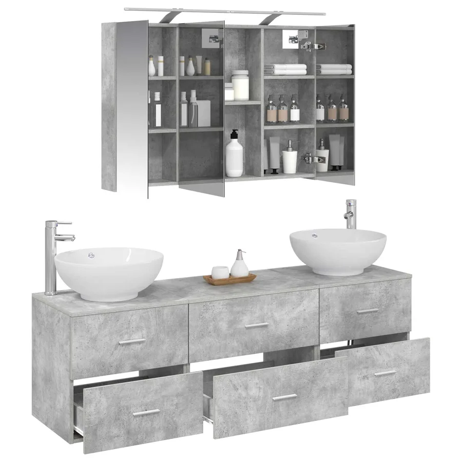 Ensemble de mobilier de salle de bain 4 pcs Gris béton - 3