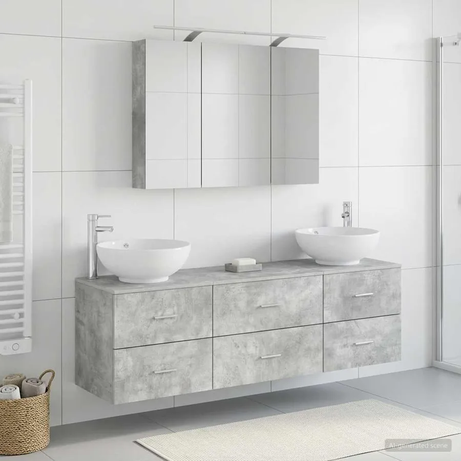 Ensemble de mobilier de salle de bain 4 pcs Gris béton - 4