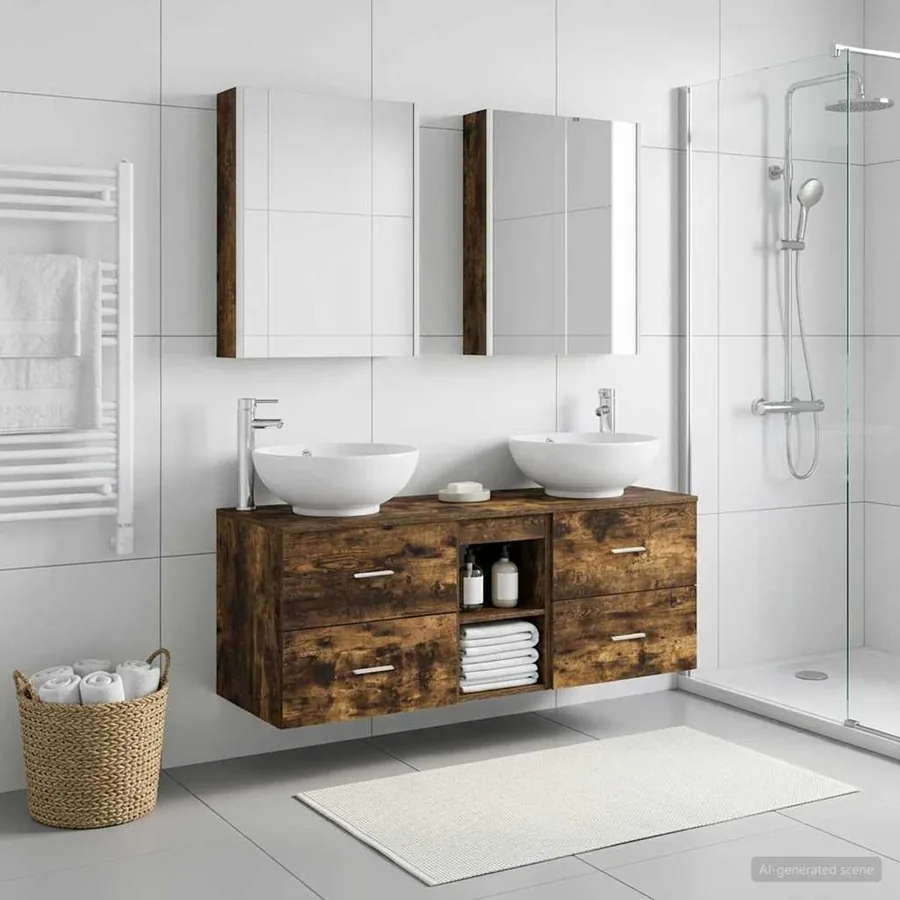 Ensemble de mobilier de salle de bain 5 pcs Chêne fumé