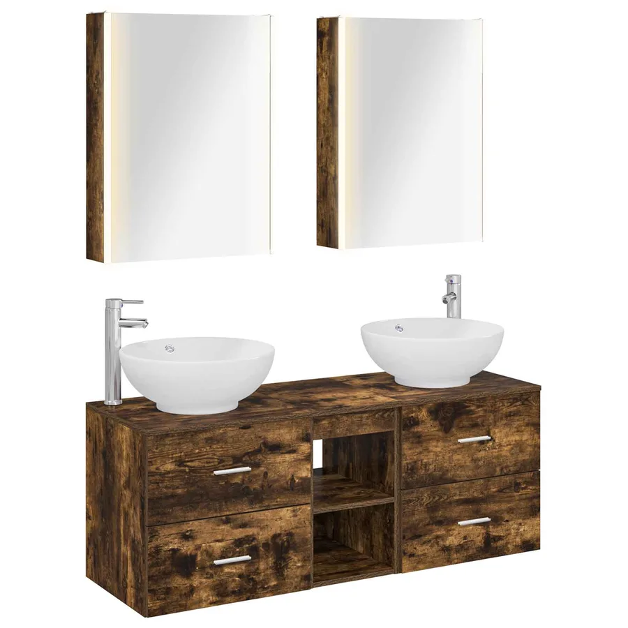 Ensemble de mobilier de salle de bain 5 pcs Chêne fumé - 2