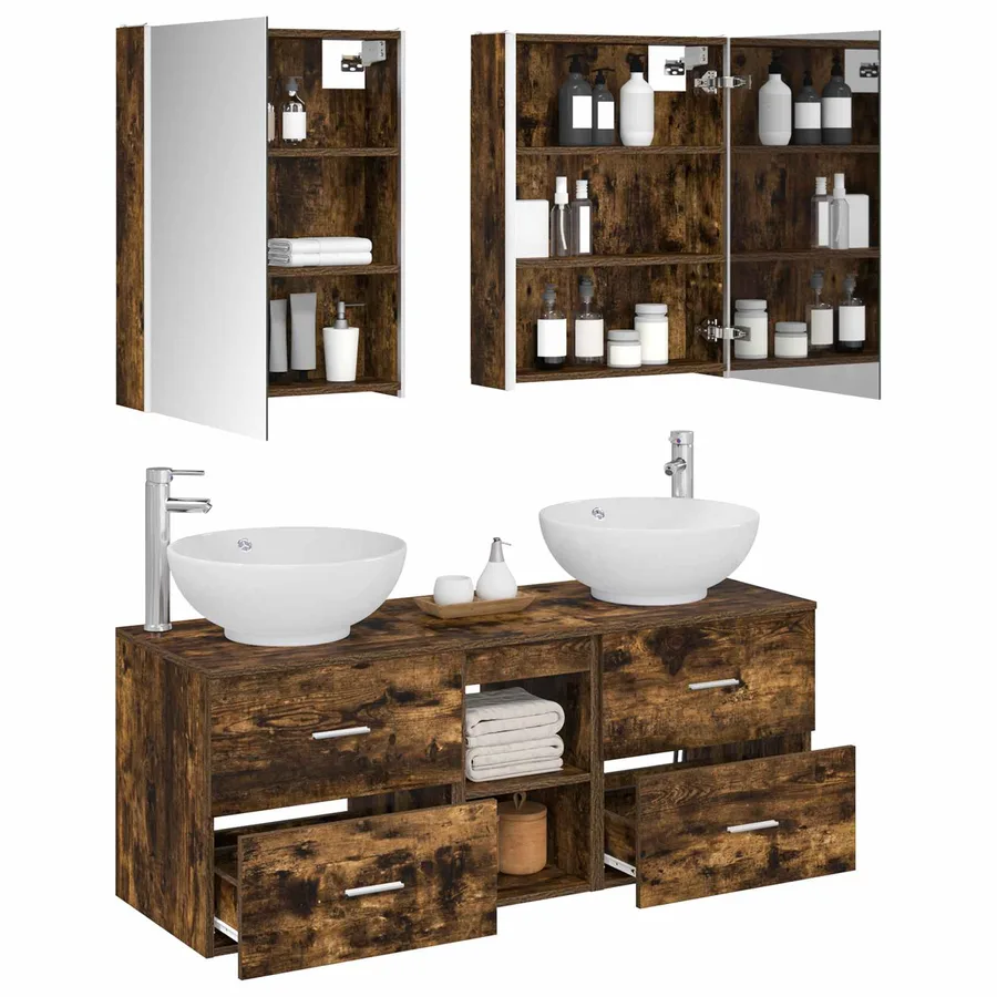 Ensemble de mobilier de salle de bain 5 pcs Chêne fumé - 3