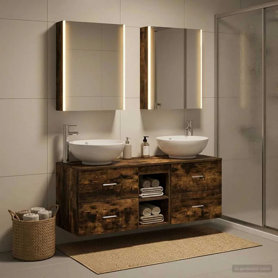 Ensemble de mobilier de salle de bain 5 pcs Chêne fumé - 4
