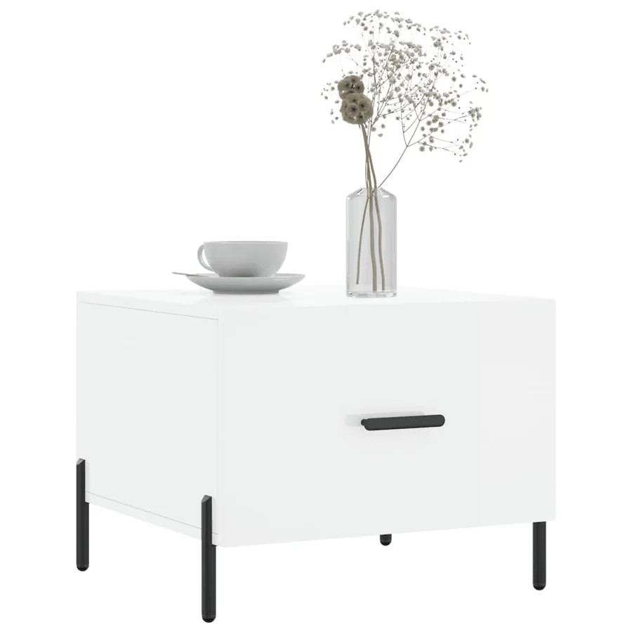 Table basse blanc brillant 50x50x40 cm bois d'ingénierie - 3