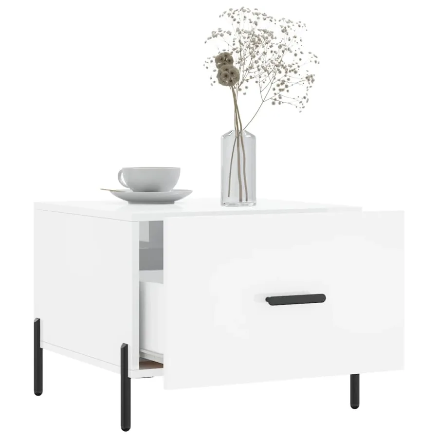 Table basse blanc brillant 50x50x40 cm bois d'ingénierie - 4