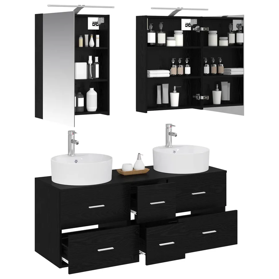 Ensemble de mobilier de salle de bain 5 pcs Chêne noir - 3