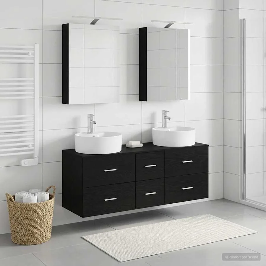 Ensemble de mobilier de salle de bain 5 pcs Chêne noir - 4