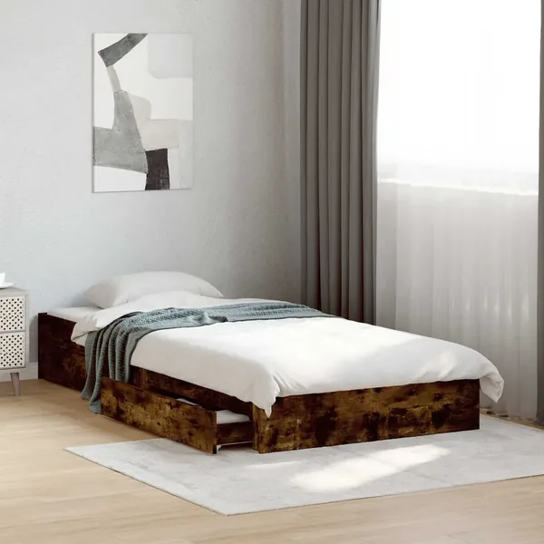 Cadre de lit avec rangement avec tiroir Chêne fumé 80 x 200 cm
