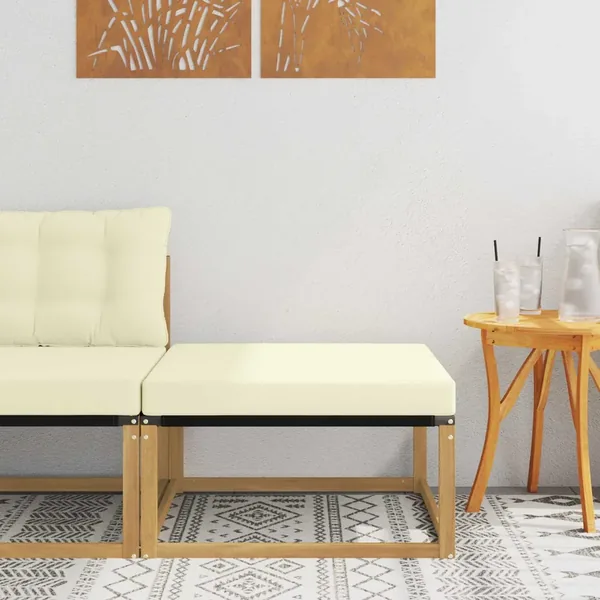 Pouf d'Extérieur Bois d'acacia massif et Textilène Blanc