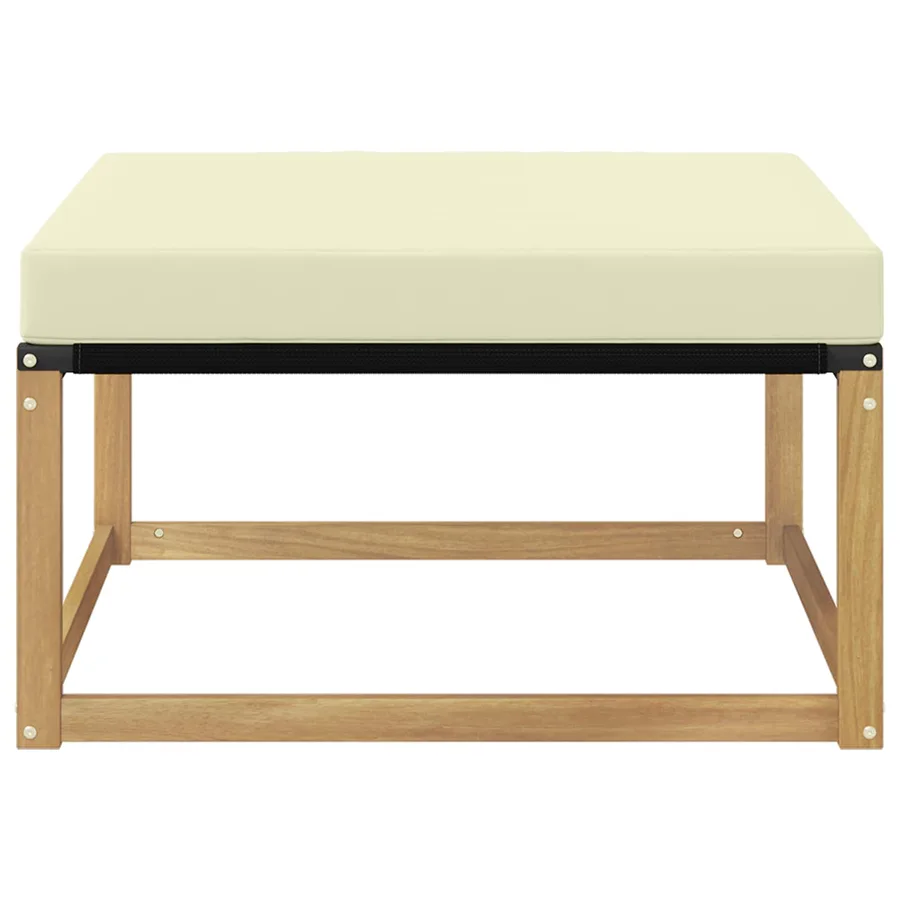 Pouf d'Extérieur Bois d'acacia massif et Textilène Blanc - 4