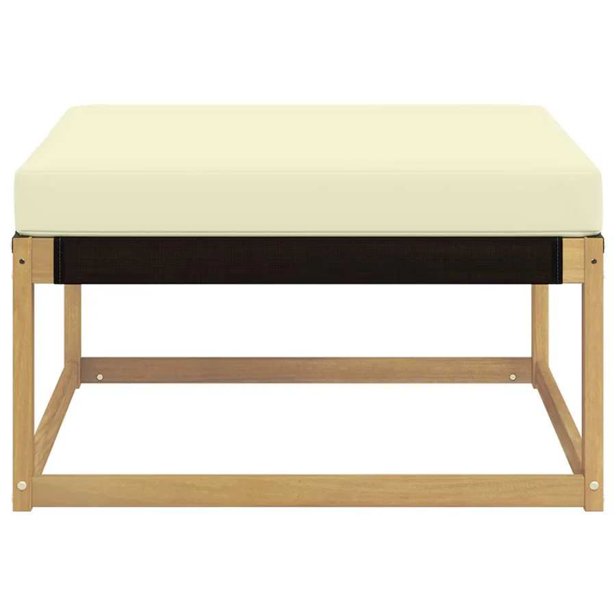 Pouf d'Extérieur Bois d'acacia massif et Textilène Blanc - 5