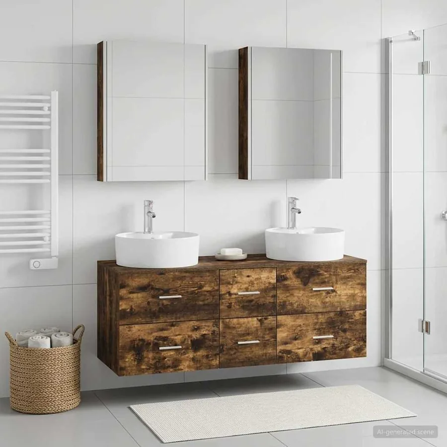 Ensemble de mobilier de salle de bain 5 pcs Chêne fumé
