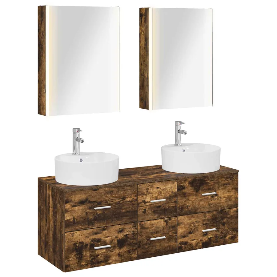 Ensemble de mobilier de salle de bain 5 pcs Chêne fumé - 2