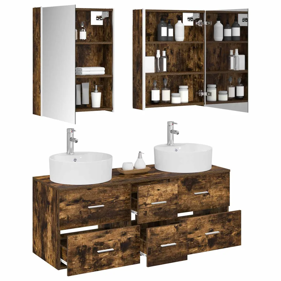 Ensemble de mobilier de salle de bain 5 pcs Chêne fumé - 3