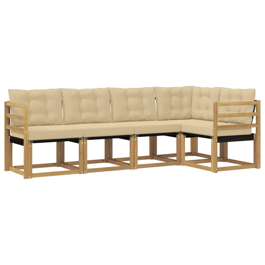 Ensemble de canapés d'extérieur 5 pcs Blanc et Beige - 2