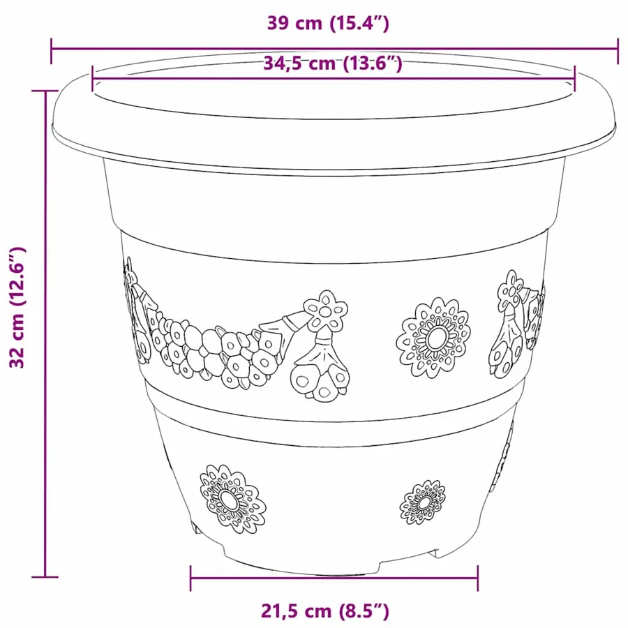 Pot à fleurs rond 6 pcs Rouge brique Ø 39 x 32 cm Plastique - 9