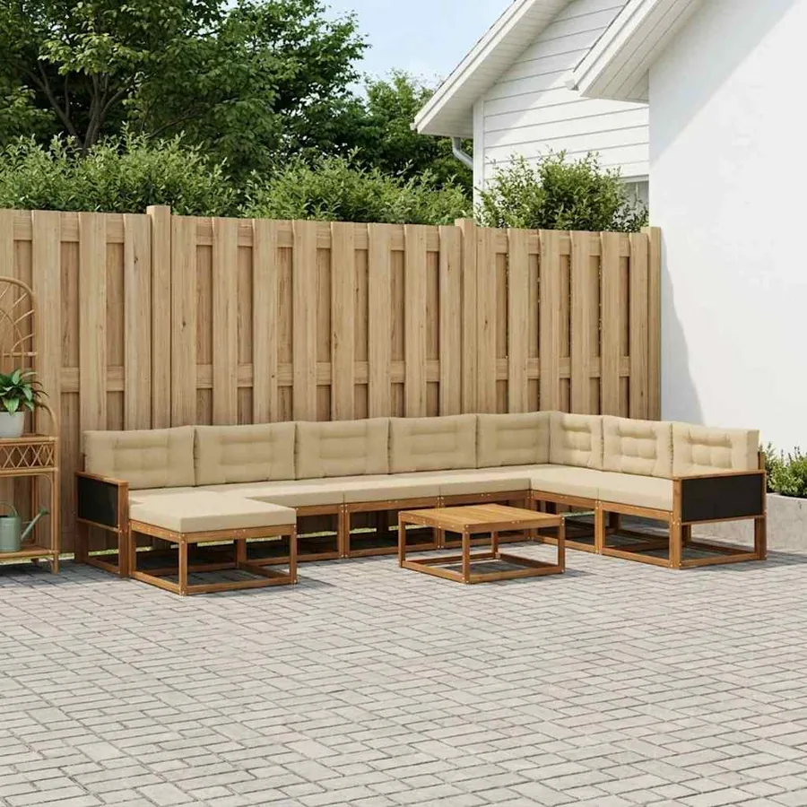 Ensemble de canapés d'extérieur 9 pcs Naturel et Beige