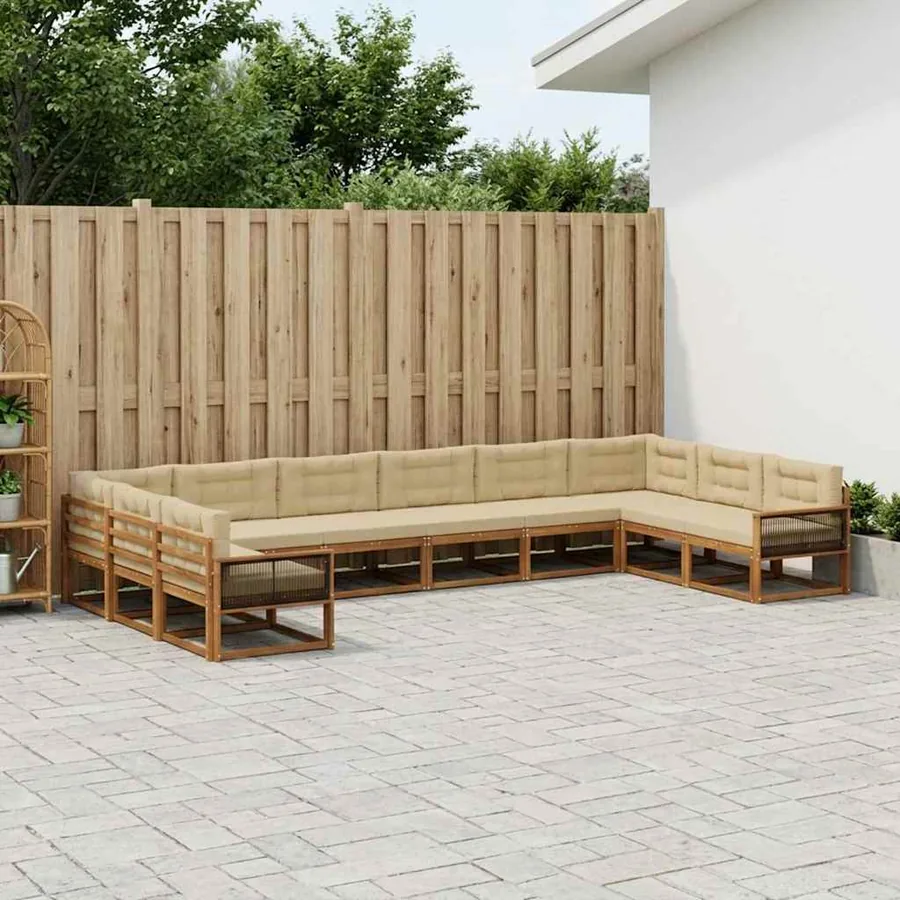 Ensemble de canapés d'extérieur 10 pcs Naturel et Beige