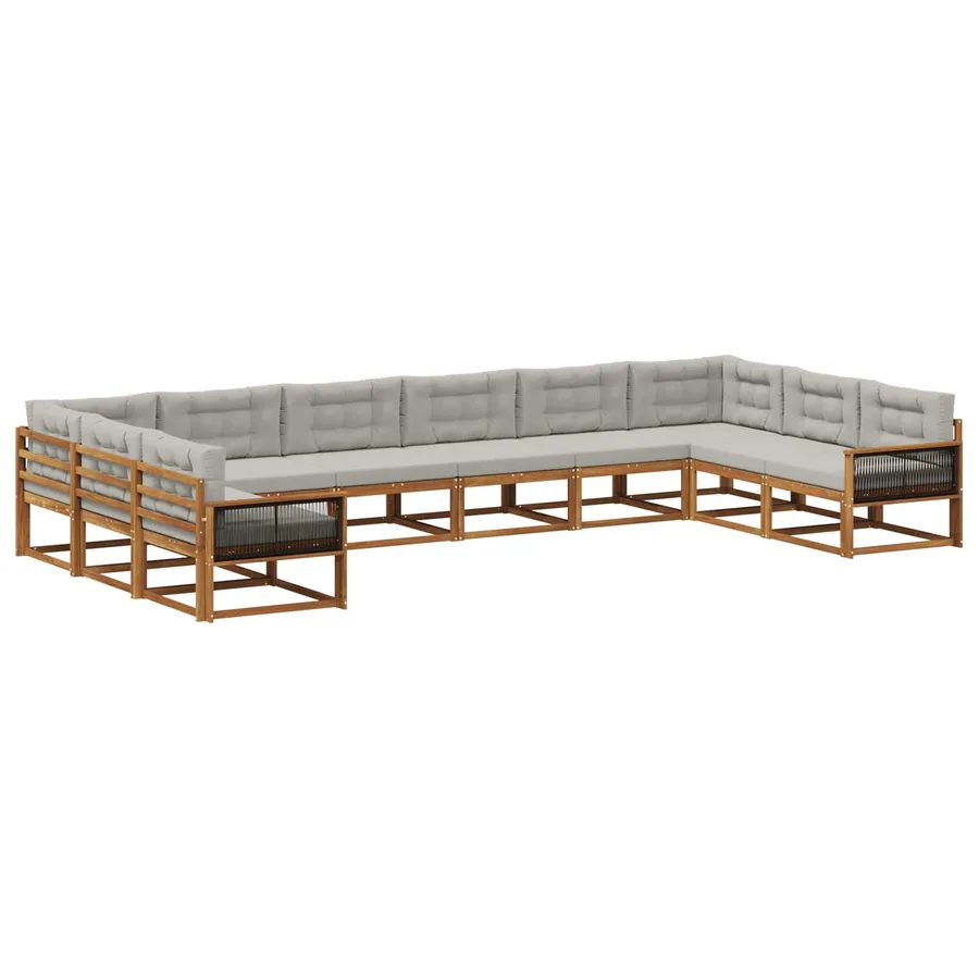 Ensemble de canapés d'extérieur 10 pcs Naturel et gris clair - 2