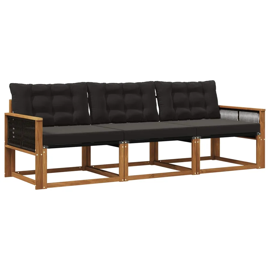 Ensemble de canapés d'extérieur 3 pcs Naturel et noir - 2