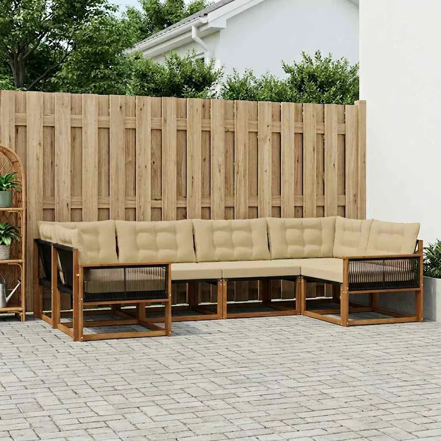 Ensemble de canapés d'extérieur 6 pcs Naturel et Beige