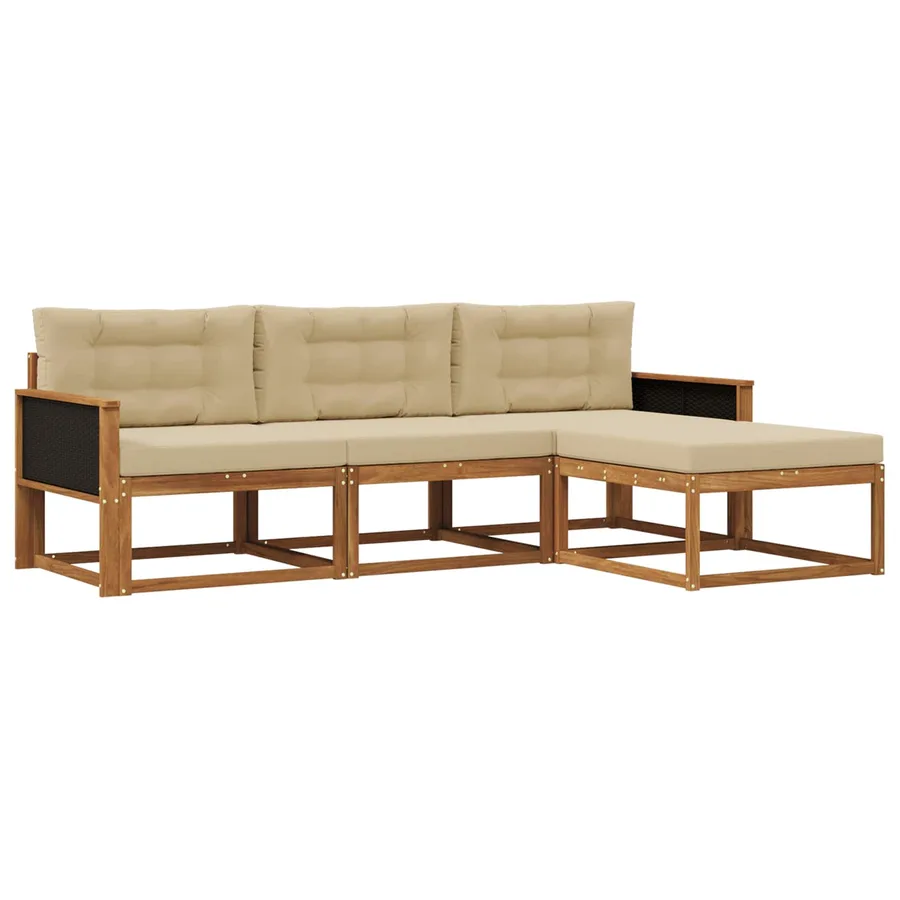 Ensemble de canapés d'extérieur 4 pcs Naturel et Beige - 2