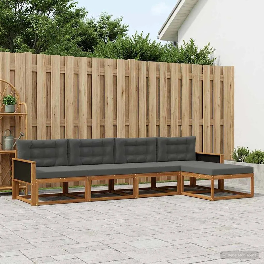 Ensemble de canapés d'extérieur 5 pcs Naturel et Anthracite