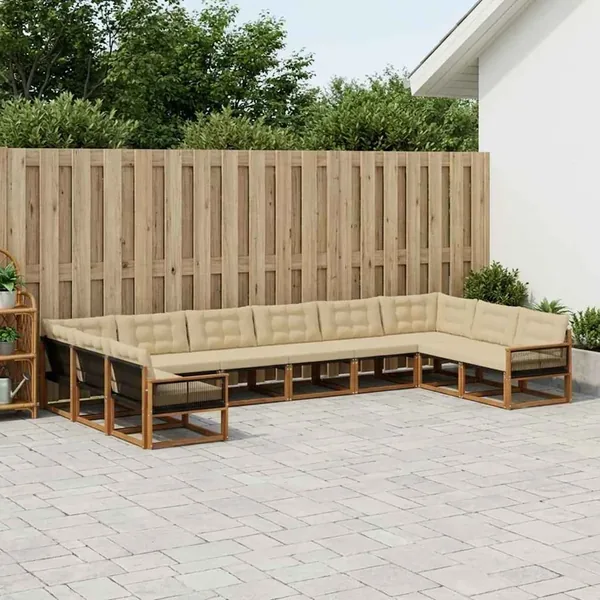 Ensemble de canapés d'extérieur 10 pcs Naturel et Beige