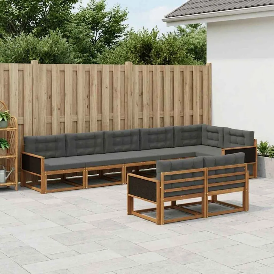 Ensemble de canapés d'extérieur 8 pc Naturel et Anthracite