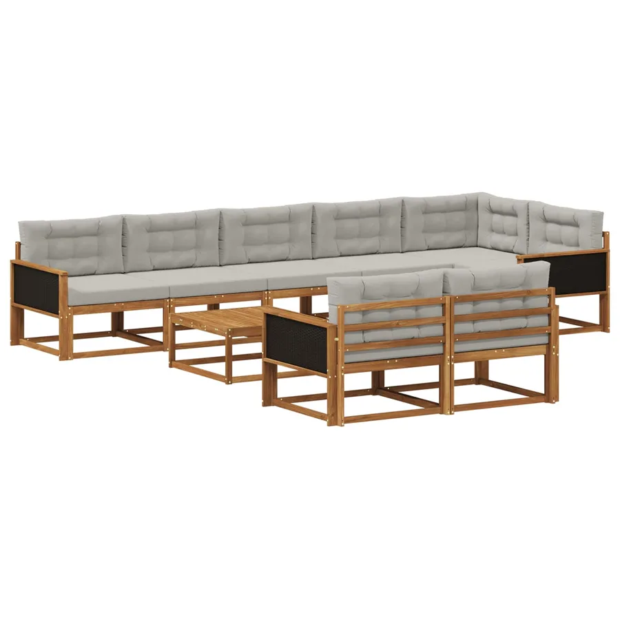 Ensemble de canapés d'extérieur 9 pcs Naturel et Gris clair - 2