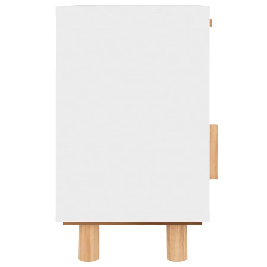 Table de chevet Blanc Bois de pin massif et rotin naturel - 6