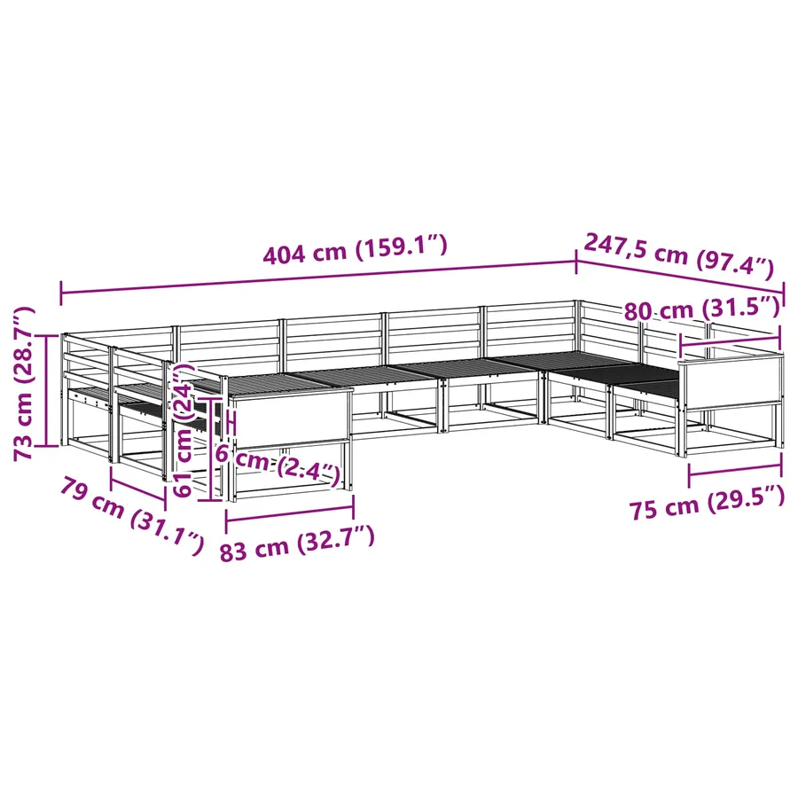 Ensemble de canapés d'extérieur 9 pcs Naturel - 7