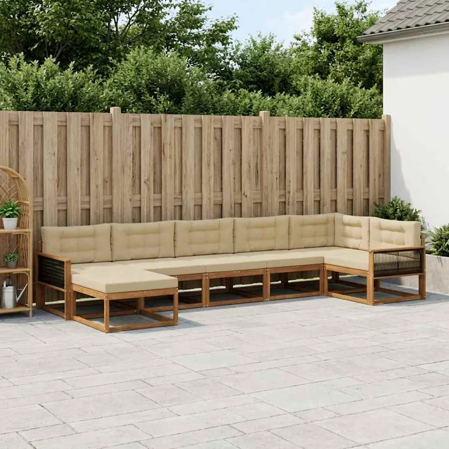 Ensemble de canapés d'extérieur 7 pcs Naturel et Beige