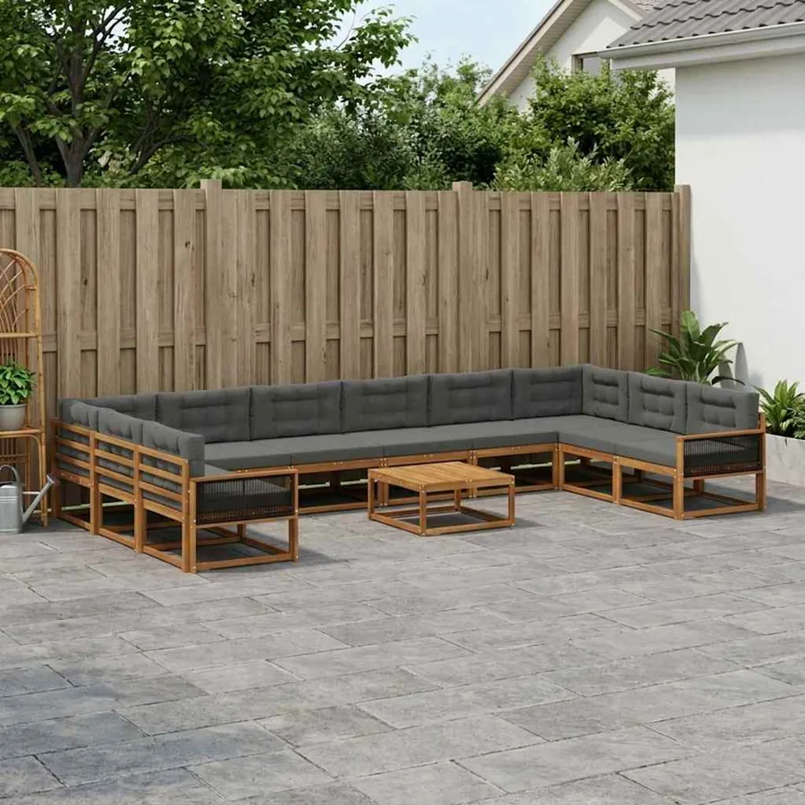 Ensemble de canapés d'extérieur 11 pcs Naturel et Anthracite