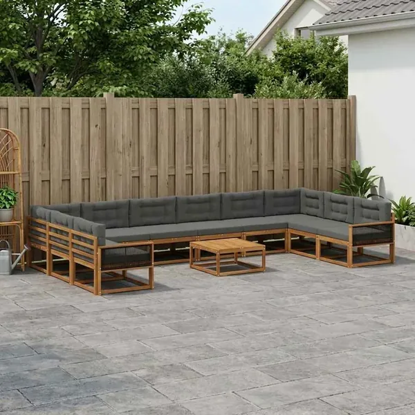 Ensemble de canapés d'extérieur 11 pcs Naturel et Anthracite