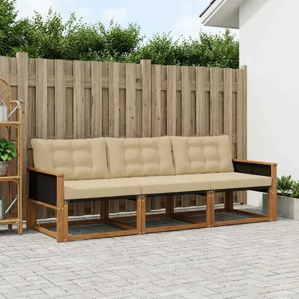 Ensemble de canapés d'extérieur 3 pcs Naturel et Beige