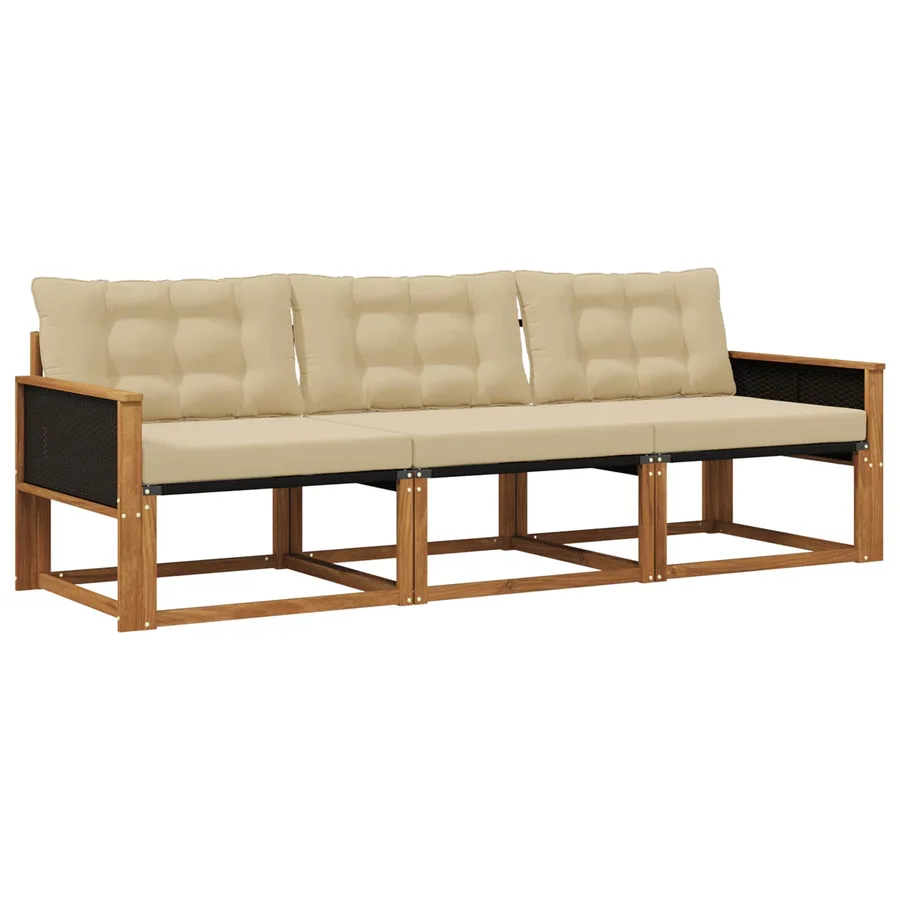 Ensemble de canapés d'extérieur 3 pcs Naturel et Beige - 2